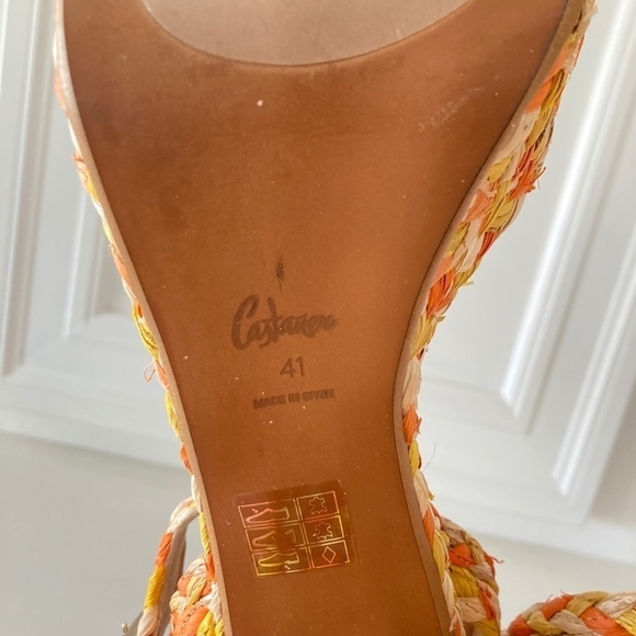 NWOT Castaner Adara Platform Raffia Yellow & Orange Braided Heels Sz 41 - Picture 9 of 9